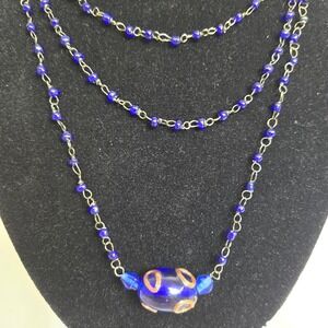 Multi-Strand‎ Beaded Statement Necklace, Pendant Bead, Blue/Silver Tone, 20"